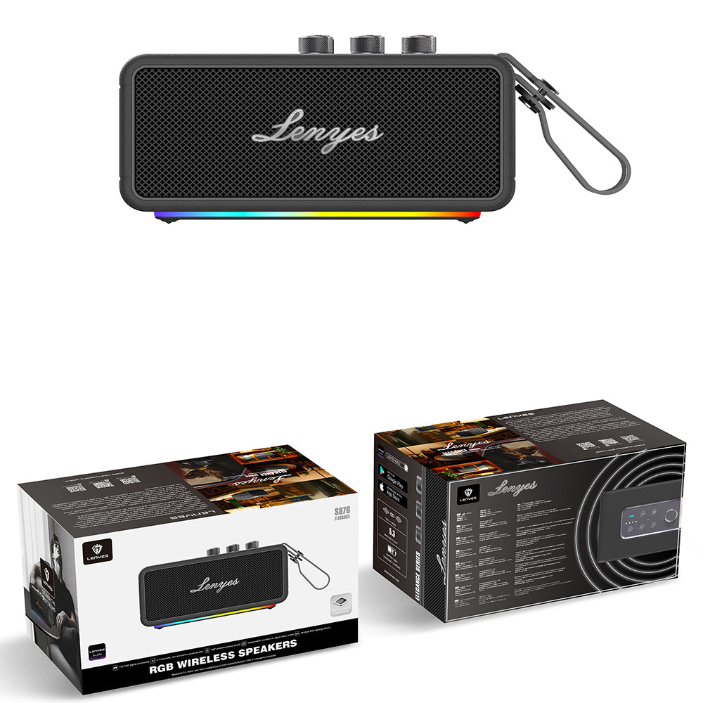 Lenyes S876 Supreme Serisi RGB Işıklı Taşınabilir Su Geçirmez TWS Bluetooth Hoparlör v5.3 45W Bej
