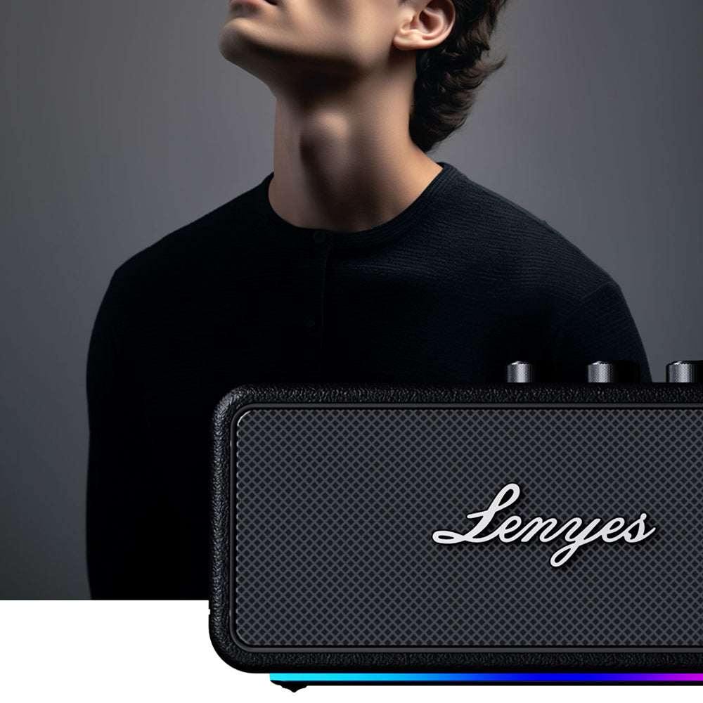 Lenyes S876 Supreme Serisi RGB Işıklı Taşınabilir Su Geçirmez TWS Bluetooth Hoparlör v5.3 45W Bej