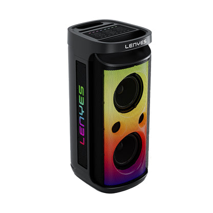 Lenyes S883 Su Geçirmez Tekerlekli Mikrofonlu Çoklu Giriş RGB Işıklı TWS Karaoke FM Bluetooth Hoparlör v5.3 360W Siyah