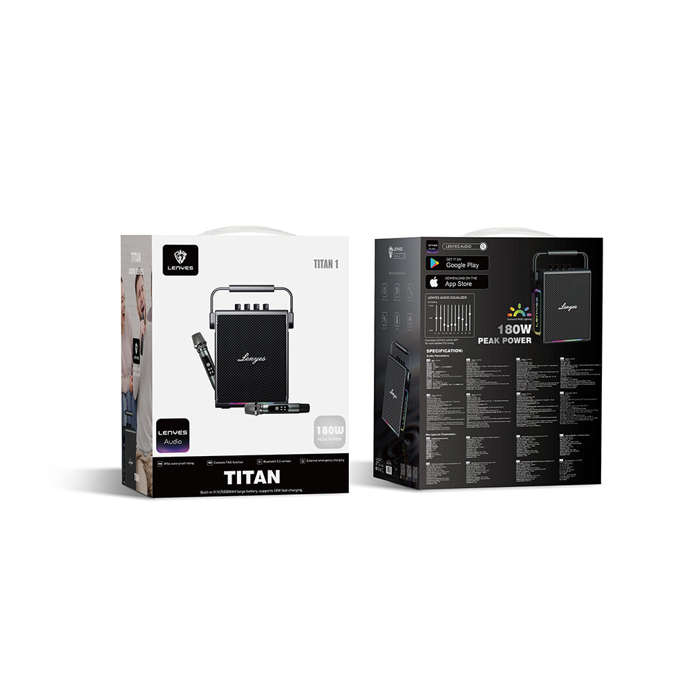 Lenyes Titan 1 Serisi RGB Işıklı Çift Mikrofonlu Bluetooth Speaker Hoparlör v5.3 5000mAh Siyah