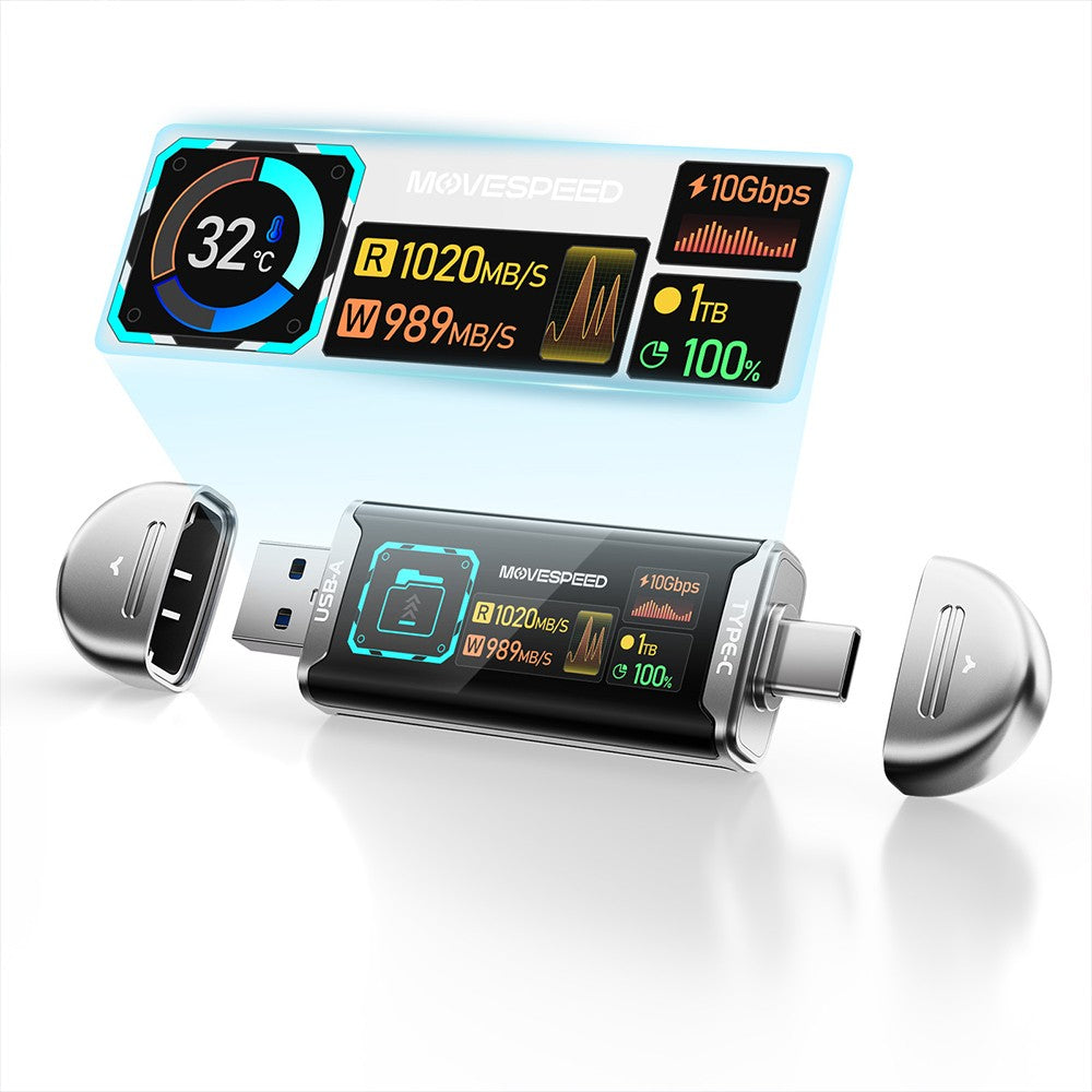 Movespeed MSSU10 LCD Ekranlı 4K ProRes Dual USB-A+Type-C Bağlantılı PSSD Flash Disk 512GB 10Gbps