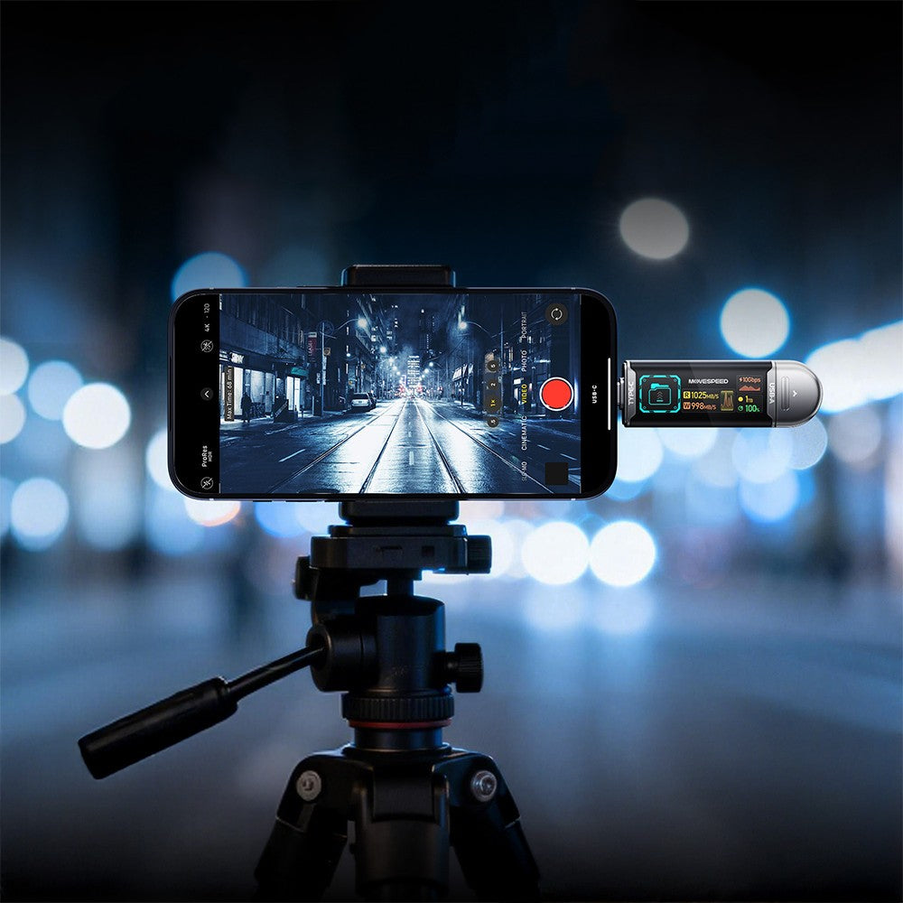 Movespeed MSSU10 LCD Ekranlı 4K ProRes Dual USB-A+Type-C Bağlantılı PSSD Flash Disk 512GB 10Gbps