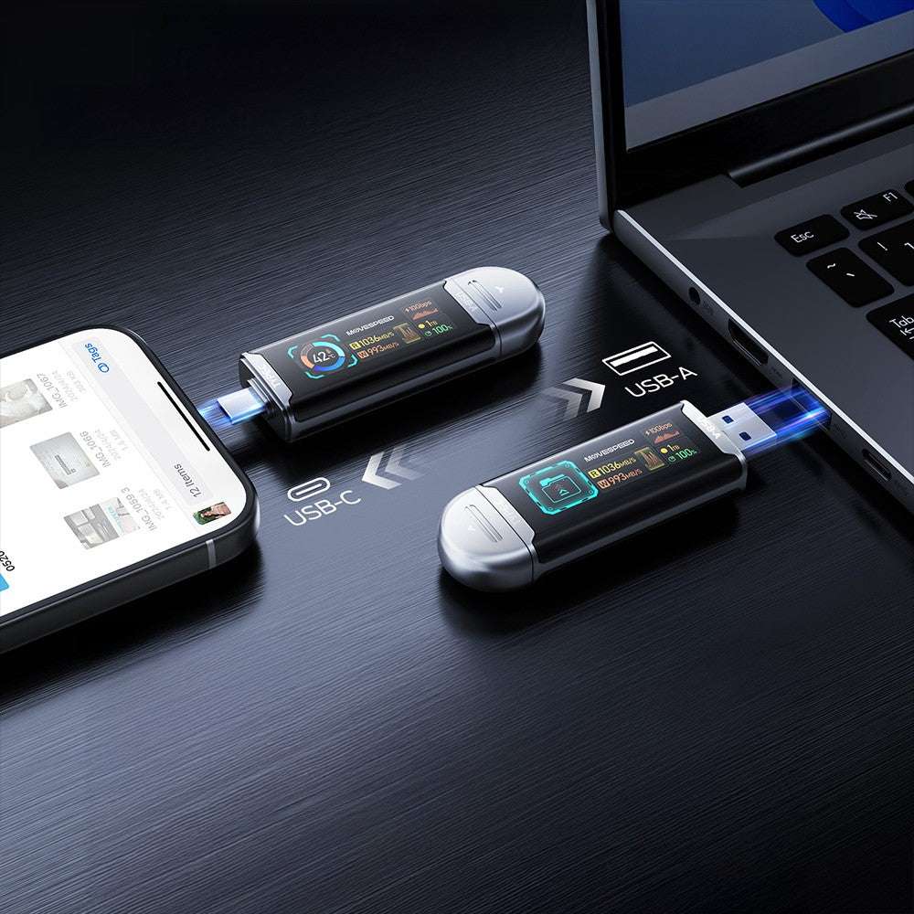 Movespeed MSSU10 LCD Ekranlı 4K ProRes Dual USB-A+Type-C Bağlantılı PSSD Flash Disk 512GB 10Gbps
