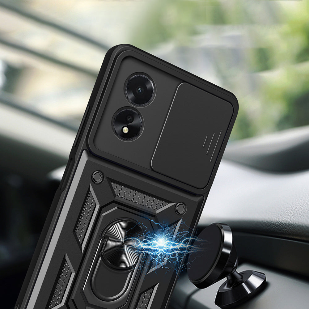 Oppo A38 Case Magnetic Stand Camera Protection Zore Sliding Vega Cover Black