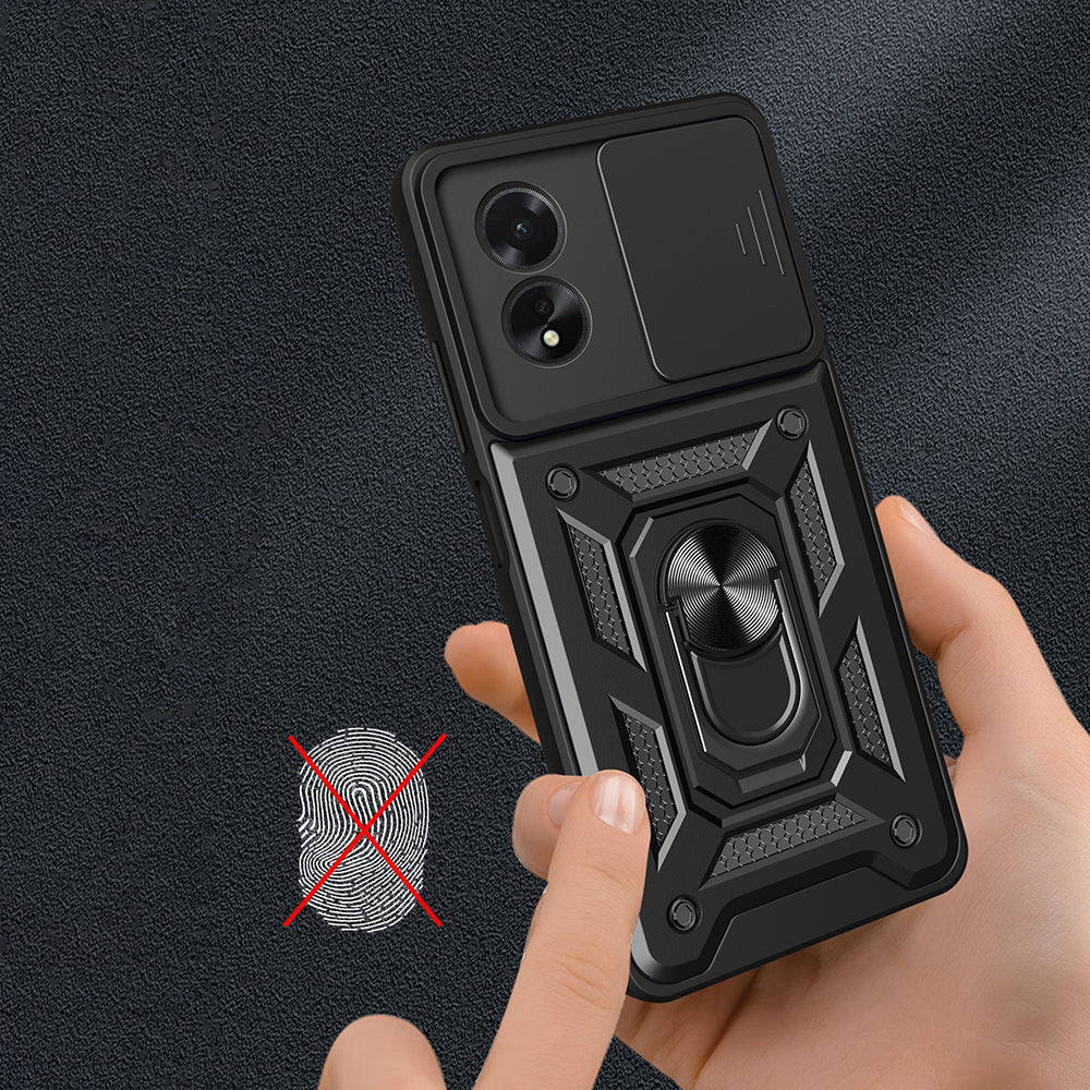 Oppo A38 Case Magnetic Stand Camera Protection Zore Sliding Vega Cover Black