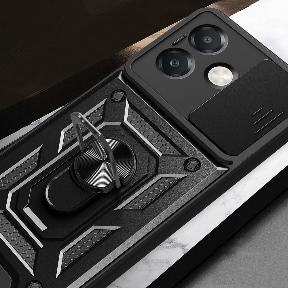 Oppo A3x Case Magnetic Stand Camera Protection Zore Sliding Vega Cover Black