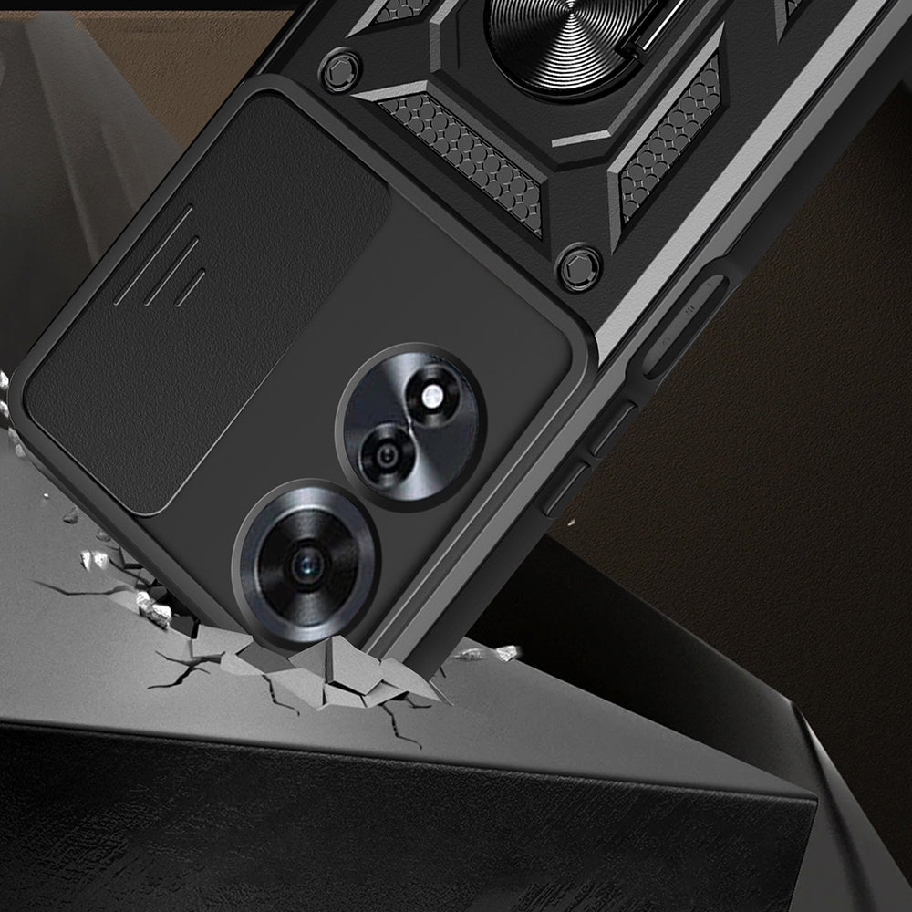 Oppo A60 Kılıf Magnetik Standlı Kamera Korumalı Zore Sürgülü Vega Kapak Siyah