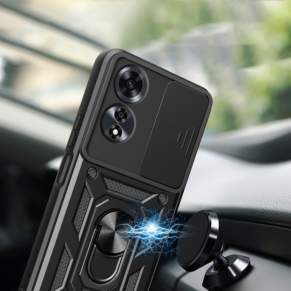 Oppo A60 Kılıf Magnetik Standlı Kamera Korumalı Zore Sürgülü Vega Kapak Mavi