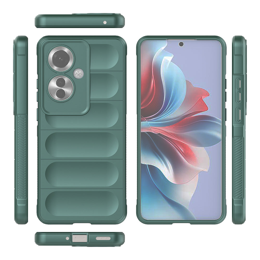 Oppo Reno 11F 5G Case Flexible TPU Hollow Back Surface Design Zore Ethnic Silicone Cover Dark Green