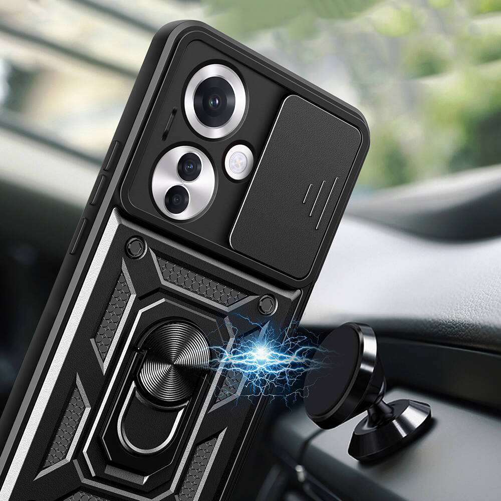 Oppo Reno 11F 5G Case Magnetic Stand Camera Protection Zore Sliding Vega Cover Black