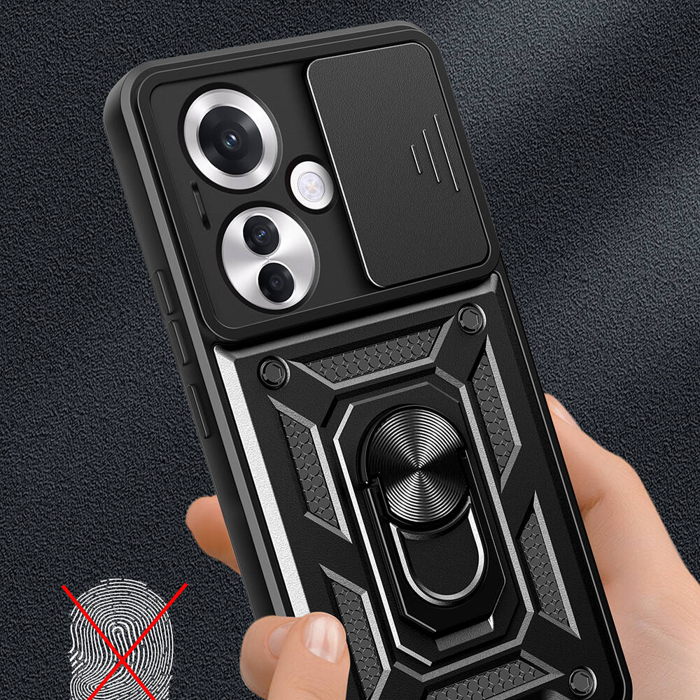 Oppo Reno 11F 5G Case Magnetic Stand Camera Protection Zore Sliding Vega Cover Black