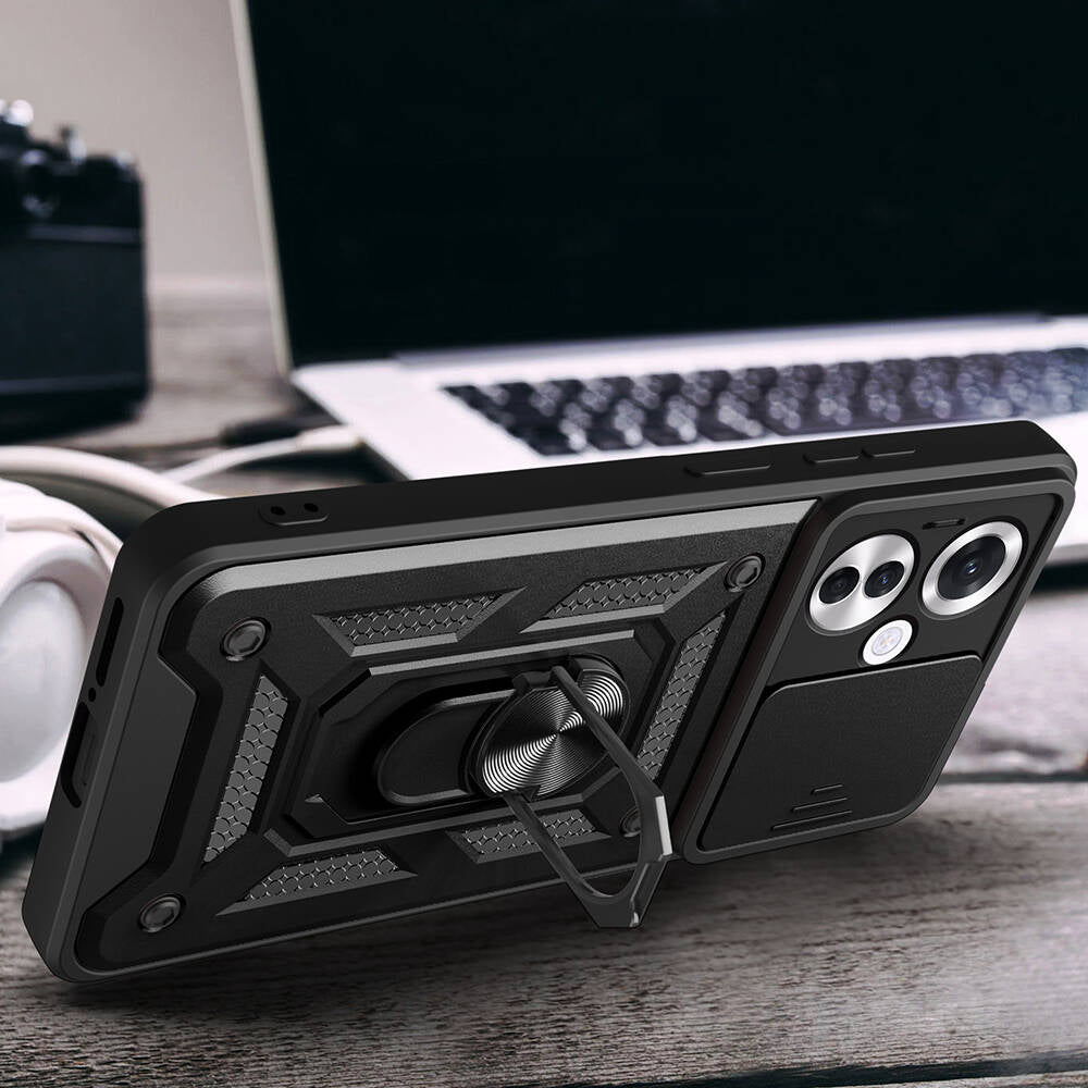 Oppo Reno 11F 5G Case Magnetic Stand Camera Protection Zore Sliding Vega Cover Black