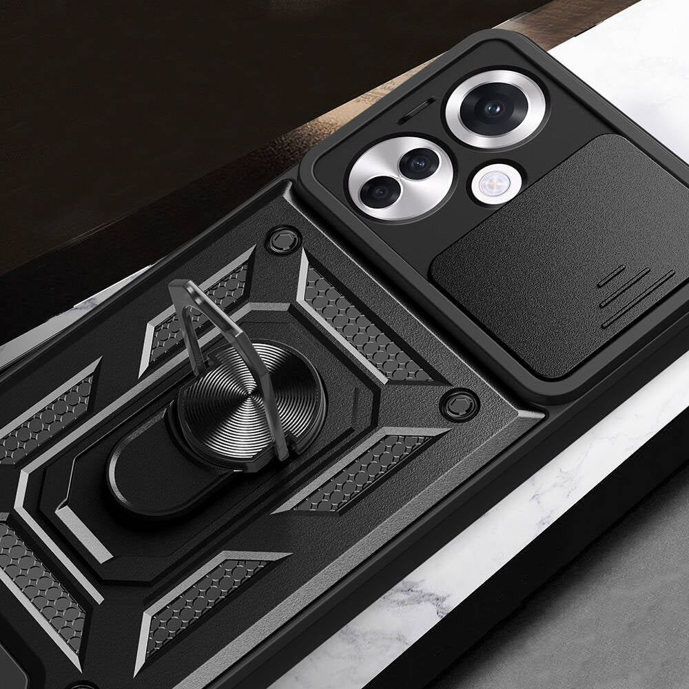 Oppo Reno 11F 5G Case Magnetic Stand Camera Protection Zore Sliding Vega Cover Black