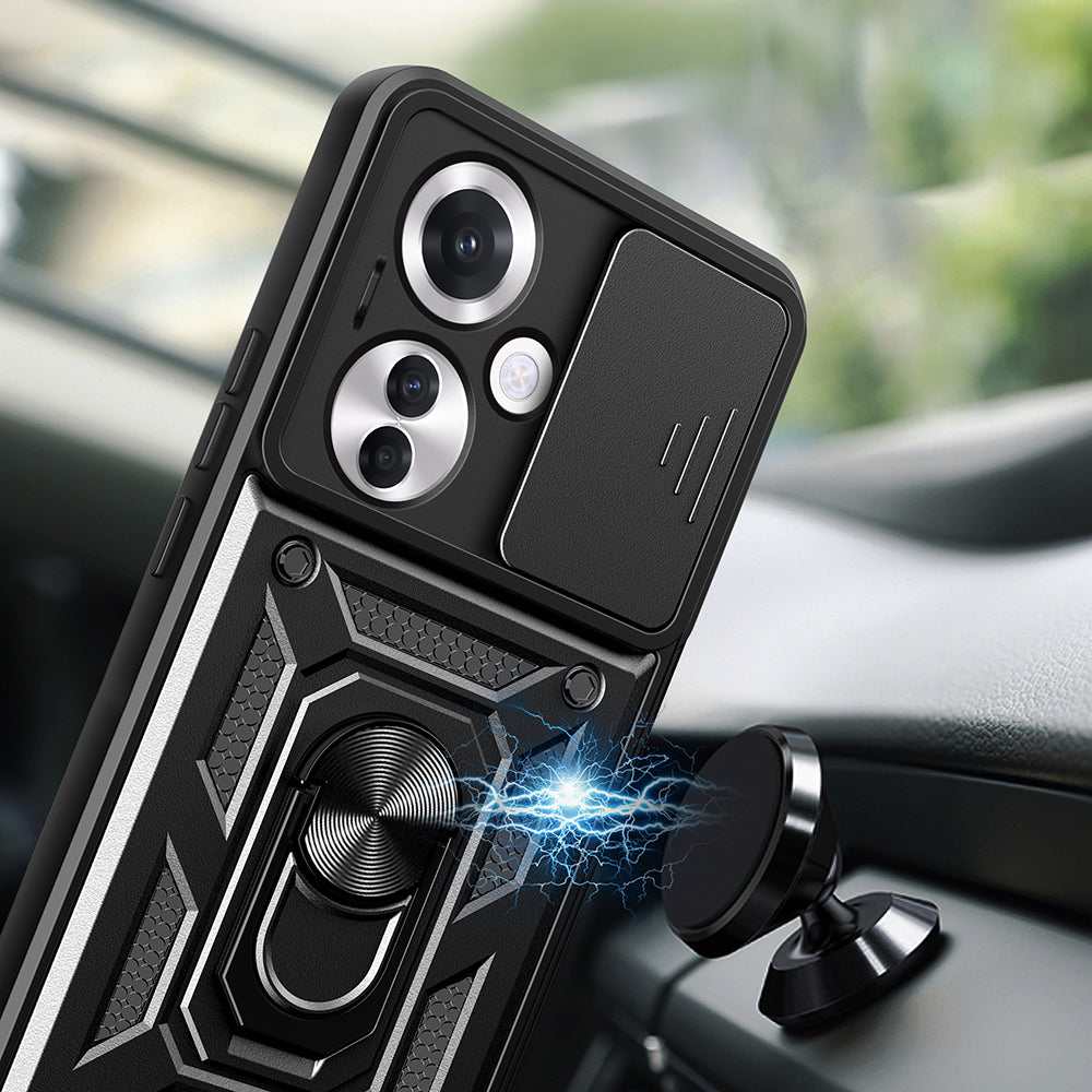 Oppo Reno 11FS Case Magnetic Stand Camera Protection Zore Sliding Vega Cover Black