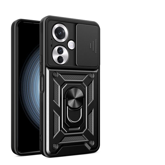 Oppo Reno 11FS Kılıf Magnetik Standlı Kamera Korumalı Zore Sürgülü Vega Kapak Siyah