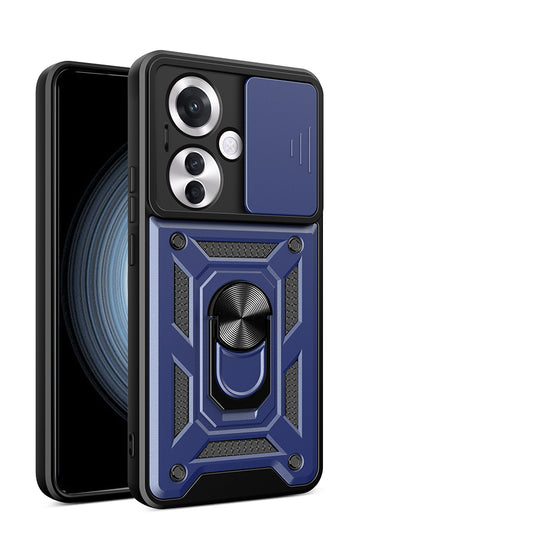 Oppo Reno 11FS Kılıf Magnetik Standlı Kamera Korumalı Zore Sürgülü Vega Kapak Mavi