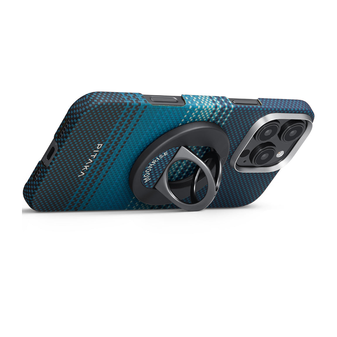 Pitaka Aramid Fiber Sunset Moonrise Serisi Moonrise MagEZ Grip 3 Magnetik Ring Stand Telefon Tutucu Mavi