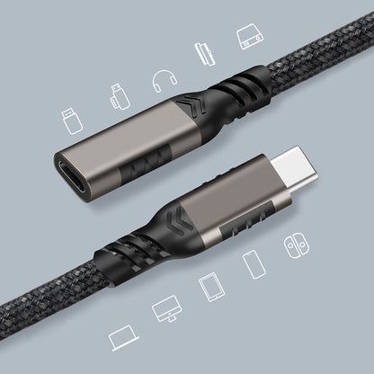 Qgeem Extension USB3.2 Type-C PD Uzatma Kablosu 100W 20Gbps 4K@60Hz 3 Metre Siyah