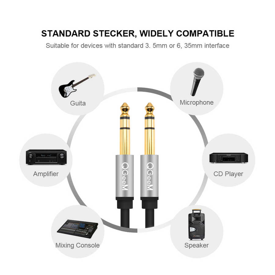 Qgeem QG-AU03 6.35mm Aux Audio Kablo 1.5M Siyah