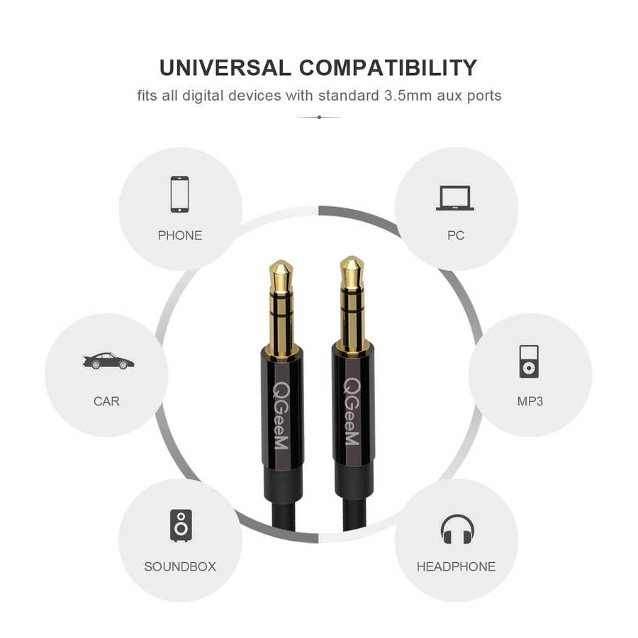 Qgeem QG-AU04 3.5mm Aux Audio Kablo 3M Siyah
