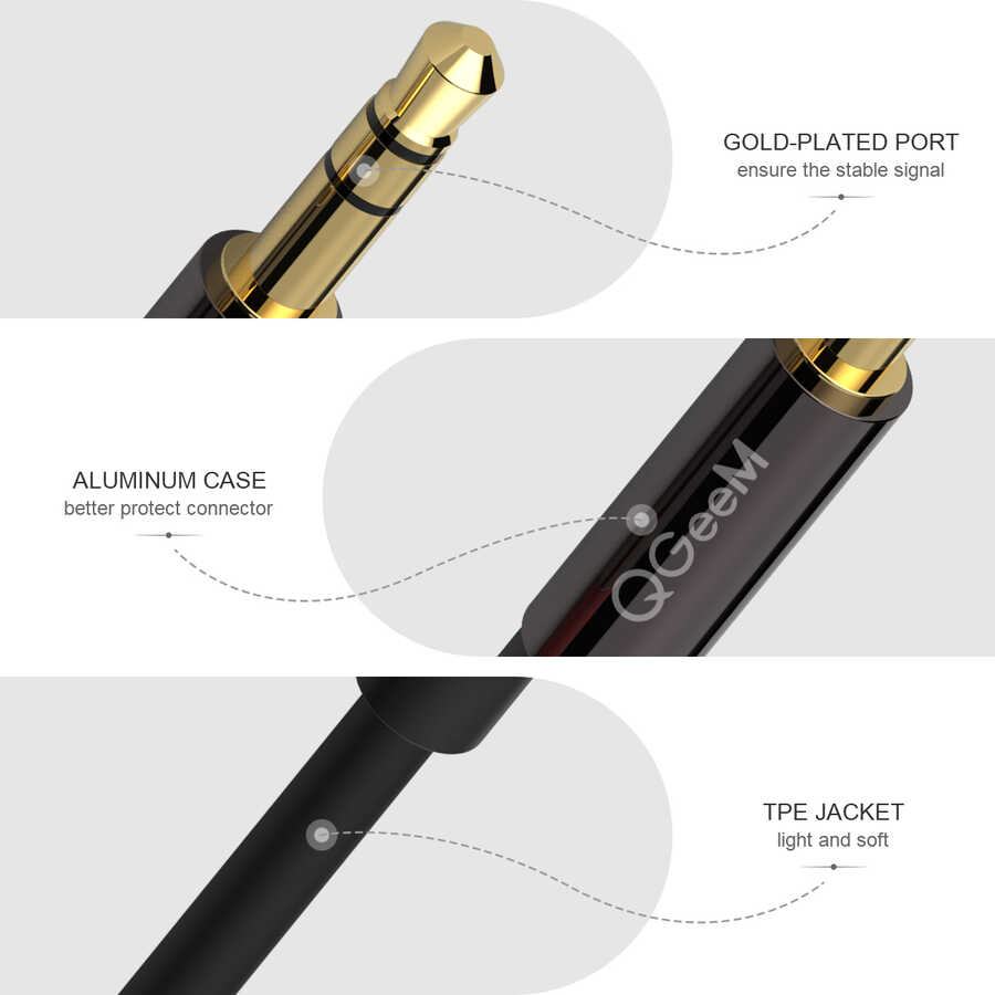 Qgeem QG-AU04 3.5mm Aux Audio Kablo 5M Siyah