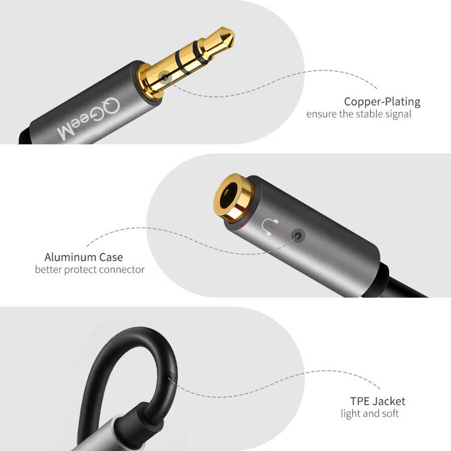 Qgeem QG-AU08 3.5mm Çoğaltıcı Audio Kablo Siyah