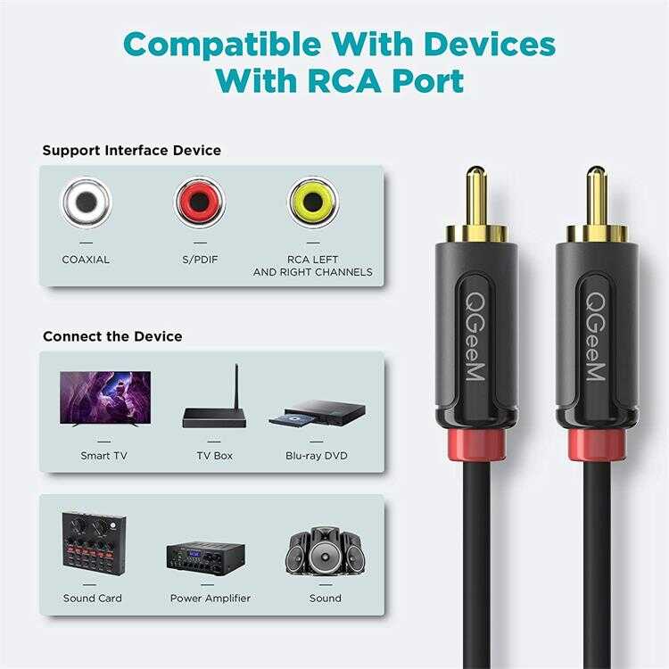 Qgeem QG-AU11 RCA Aux Audio Kablo 3.05M Siyah