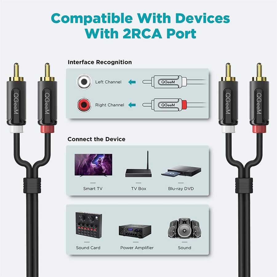 Qgeem QG-AU12 Dual RCA Aux Audio Kablo 1.83M Siyah