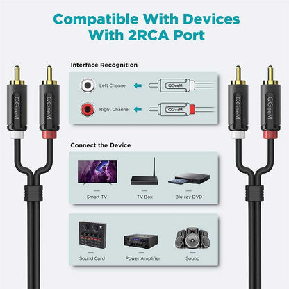 Qgeem QG-AU12 Dual RCA Aux Audio Kablo 1.83M Siyah