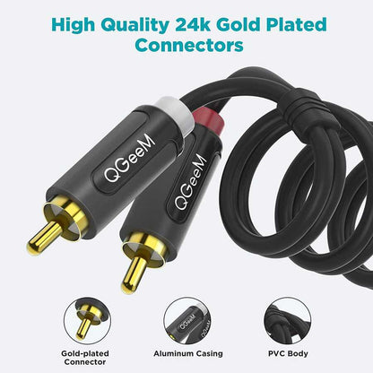 Qgeem QG-AU12 Dual RCA Aux Audio Kablo 1.83M Siyah
