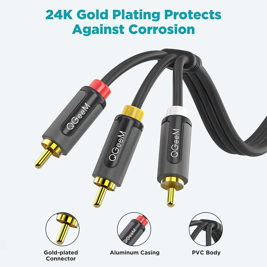 Qgeem QG-AU13 RCA Aux Audio Kablo 1.83M Siyah