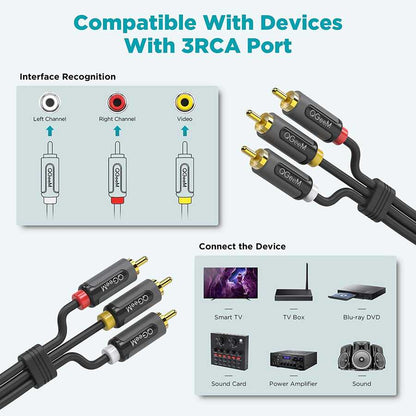 Qgeem QG-AU13 RCA Aux Audio Kablo 3.05M Siyah