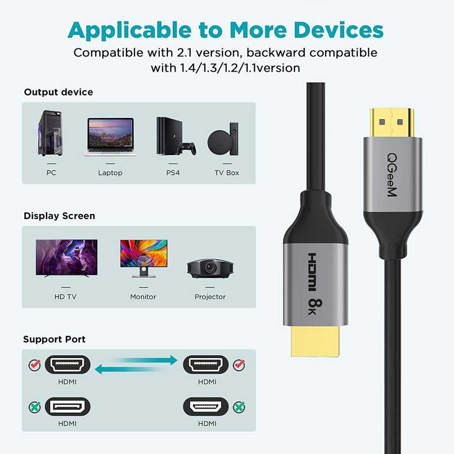 Qgeem QG-AV17 Görüntü ve Ses Aktarıcı HDMI Kablo 2.1 Versiyon 8K HD Kalite 48Gbps 0.91 metre Siyah