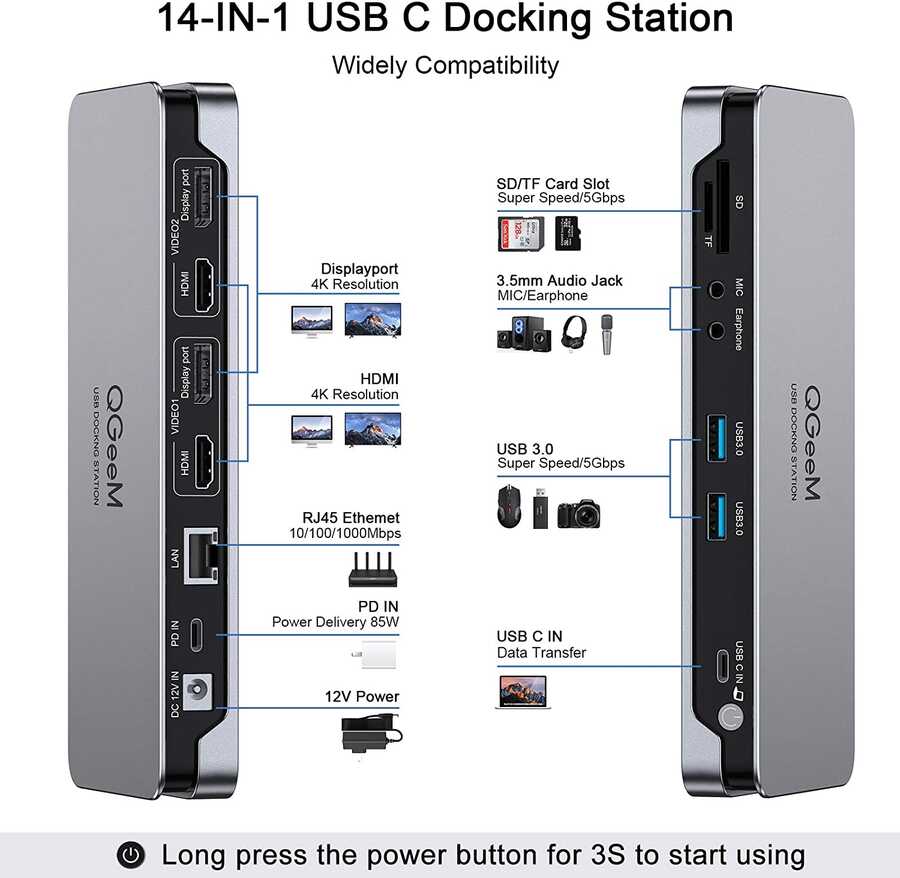Qgeem QG-D6908 Type-C Usb Hub Gri