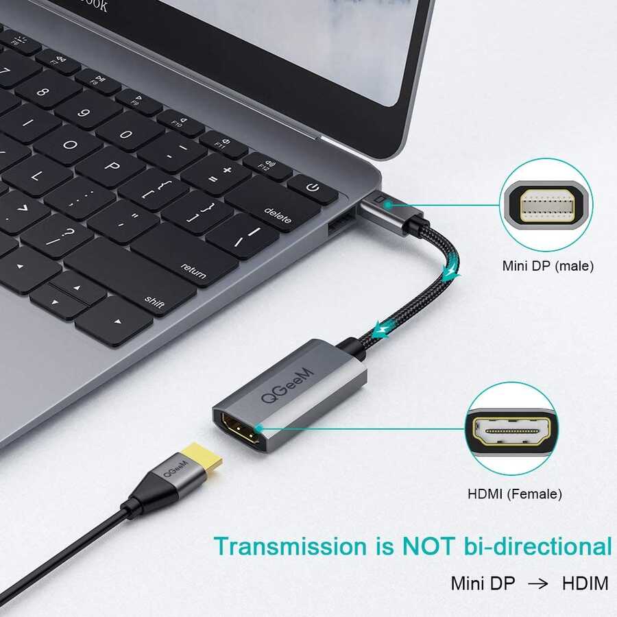 Qgeem QG-HD09 Mini Display Port To HDMI To Dönüştürücü Siyah