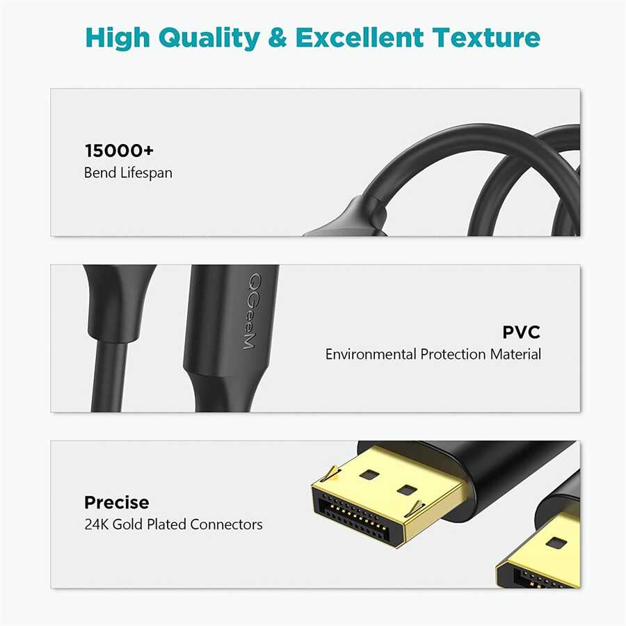 Qgeem QG-HD16 Display Port Kablo 0.91M Siyah