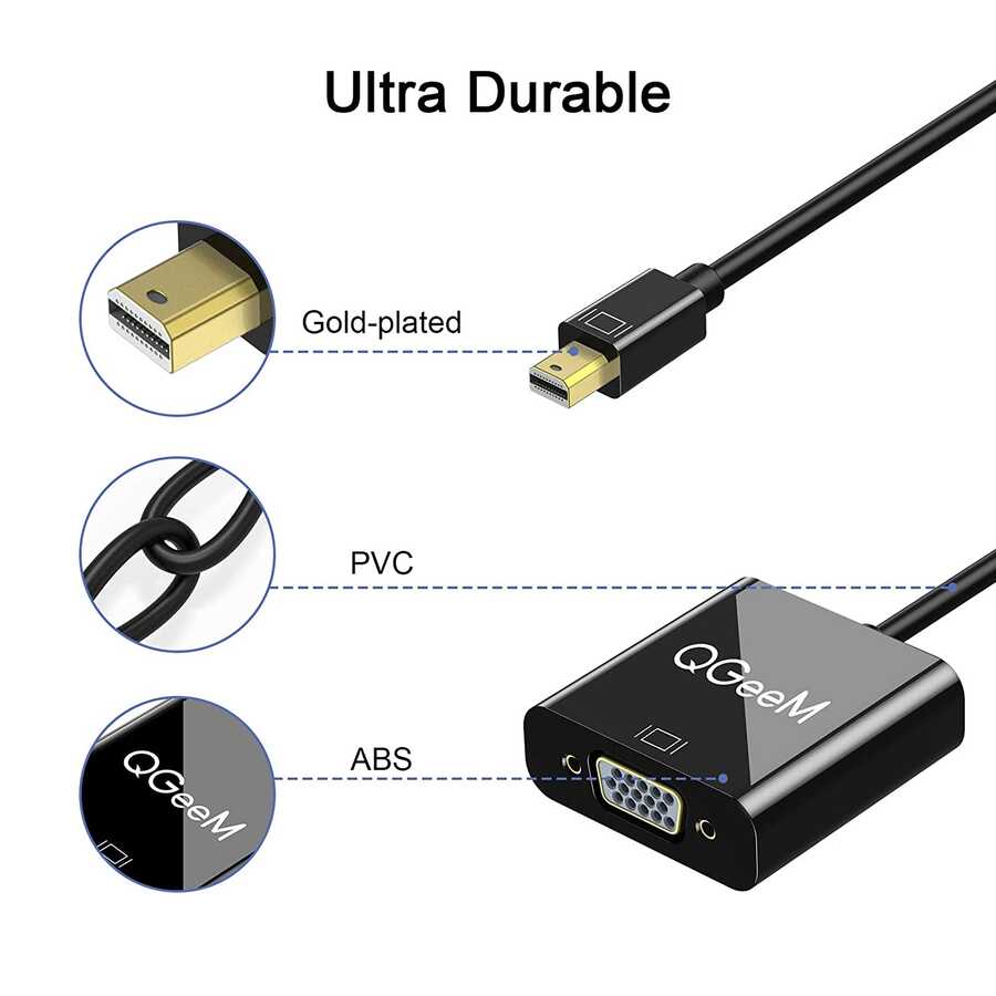 Qgeem QG-HD17 Mini Display Port To VGA Dönüştürücü Siyah