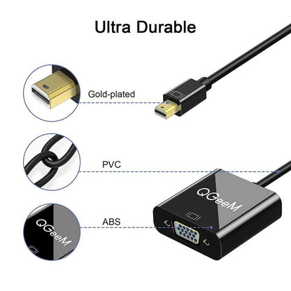 Qgeem QG-HD17 Mini Display Port To VGA Dönüştürücü Siyah
