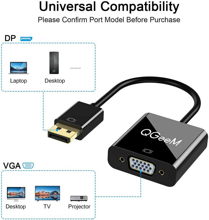 Qgeem QG-HD25 VGA To Display Port Dönüştürücü Siyah