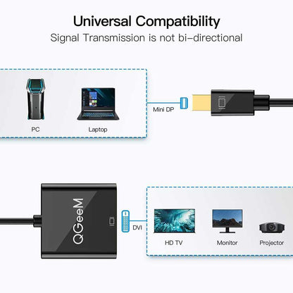 Qgeem QG-HD27 DVI To Mini Display Port Dönüştürücü Siyah
