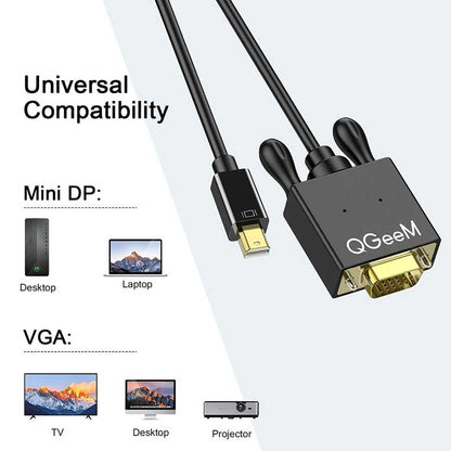Qgeem QG-HD29 VGA To Mini Display Port Kablo Siyah