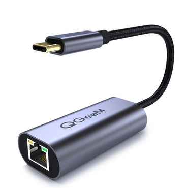 Qgeem QG-UA05 RJ45 to Type-C Süper Hızlı Ethernet Dönüştürücü Kablo 1000Mbps 11cm Siyah