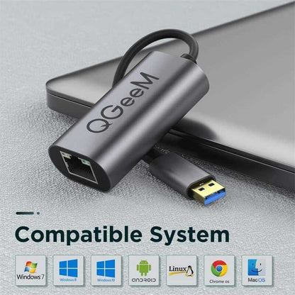 Qgeem QG-UA05 Usb To RJ45 Dönüştürücü Siyah