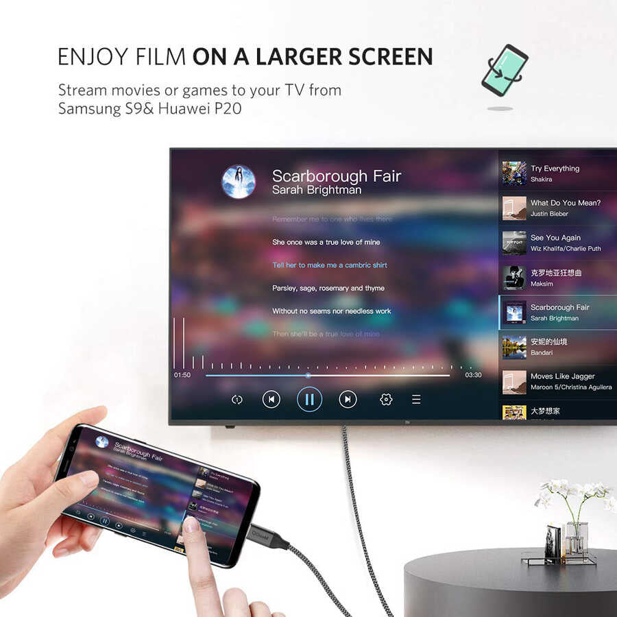 Qgeem QG-UA09 Type-C To HDMI Kablo 3M Siyah