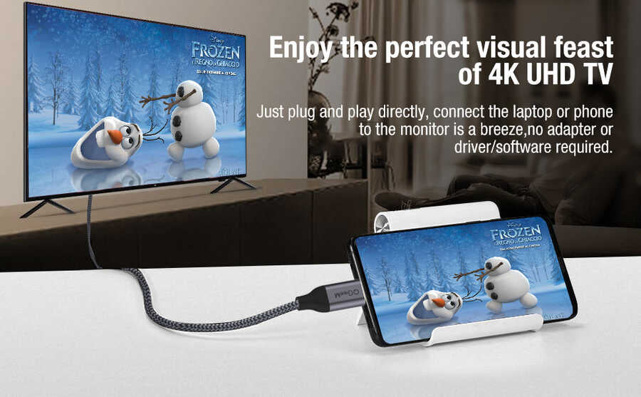 Qgeem QG-UA09 Type-C To HDMI Kablo 3M Siyah