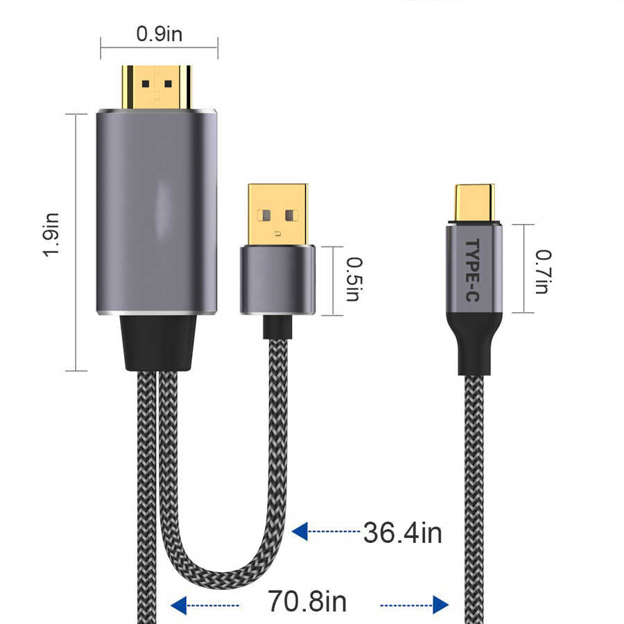 Qgeem QG-UA12 Type-C To HDMI 2 in 1 Kablo Siyah