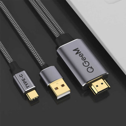Qgeem QG-UA12 Type-C To HDMI 2 in 1 Kablo Siyah