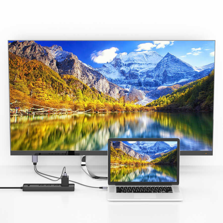 Qgeem QG-UA12 Type-C To HDMI 2 in 1 Kablo Siyah