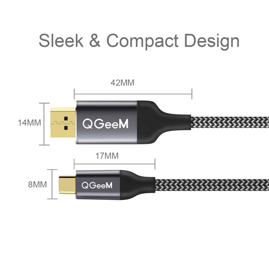 Qgeem QG-UA13 Type-C To Display Port Kablo 3M Siyah