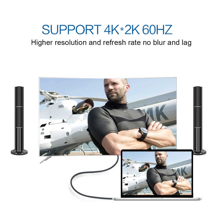 Qgeem QG-UA13 Type-C To Display Port Kablo 3M Siyah